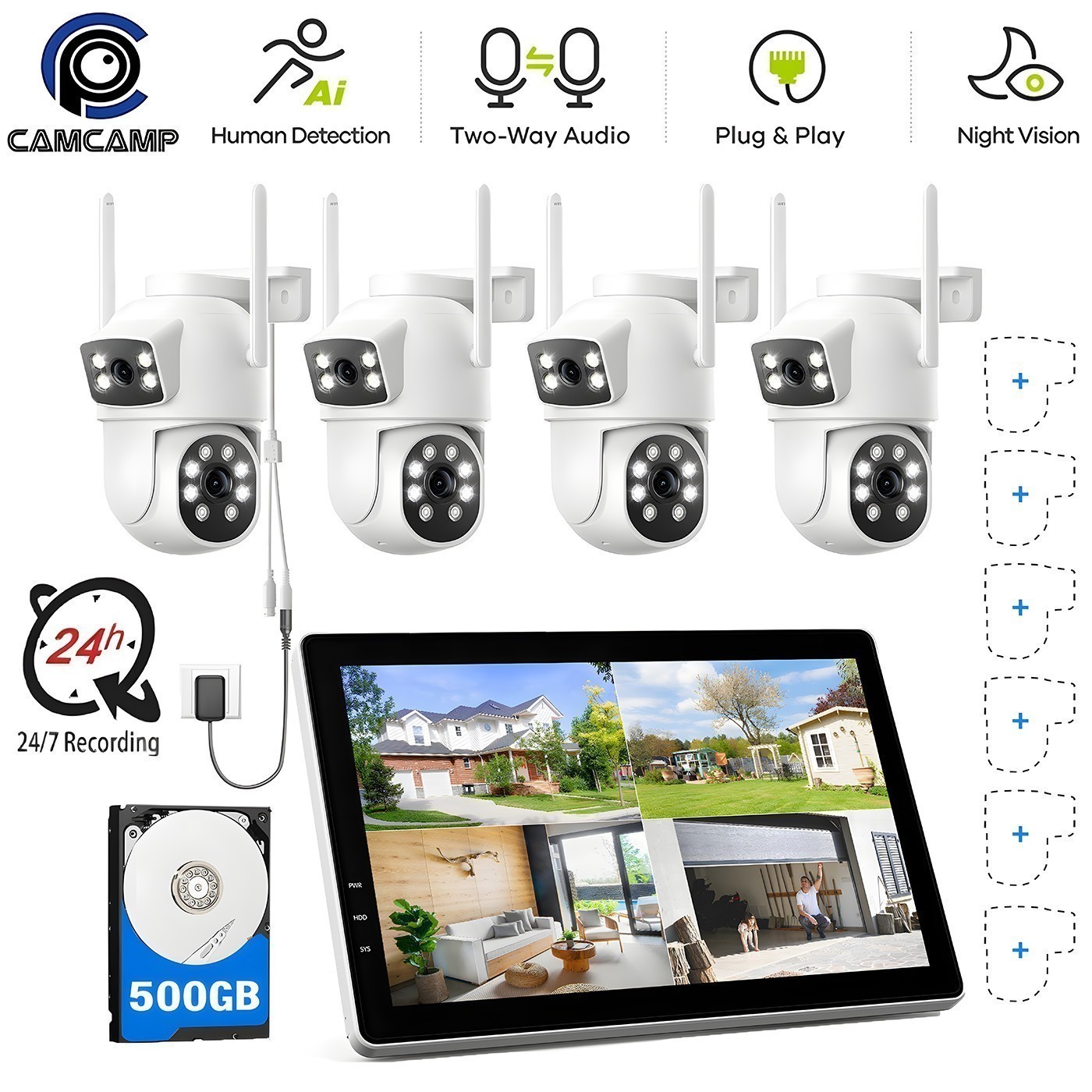 5G/2.4G WiFi Wireless Security Camera System 2-Lens Dome Cam with Auto Tracking