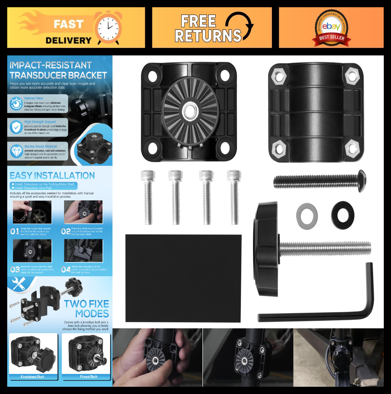 0 Degree Pole Mount for LiveScope Plus LVS34 - Transducer Bracket for Fishing