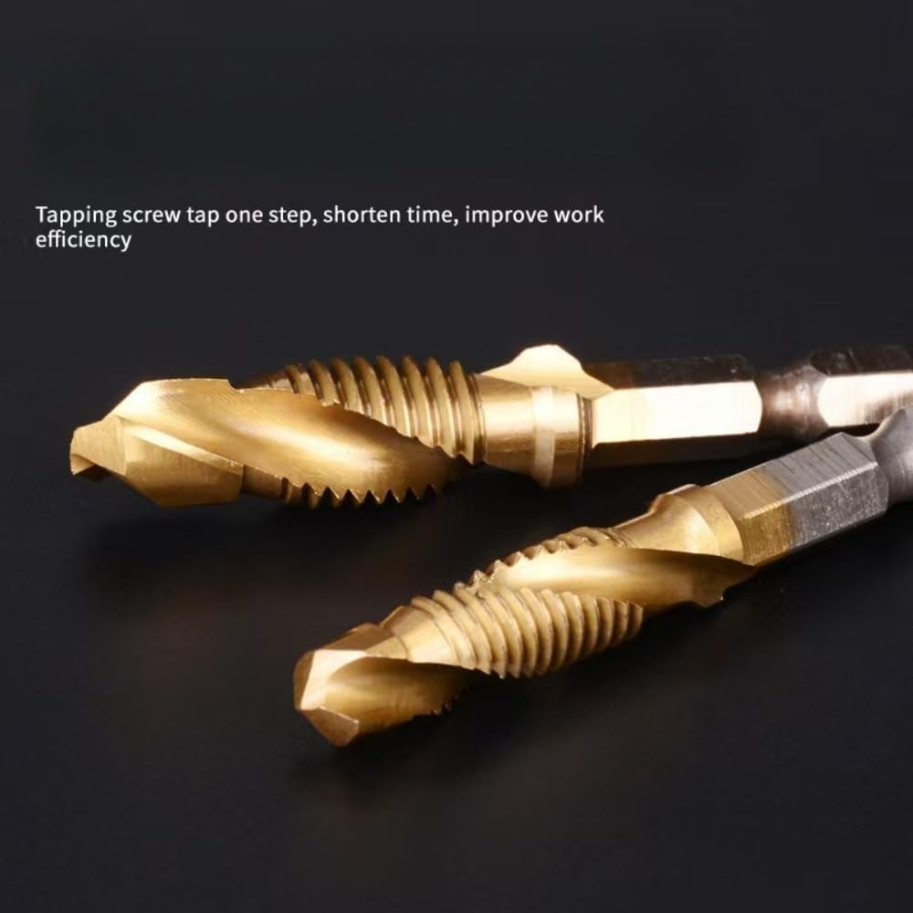 6 PCS Combination Drill and Tap Set, Professional HSS Titanium Thread Tap Dri...