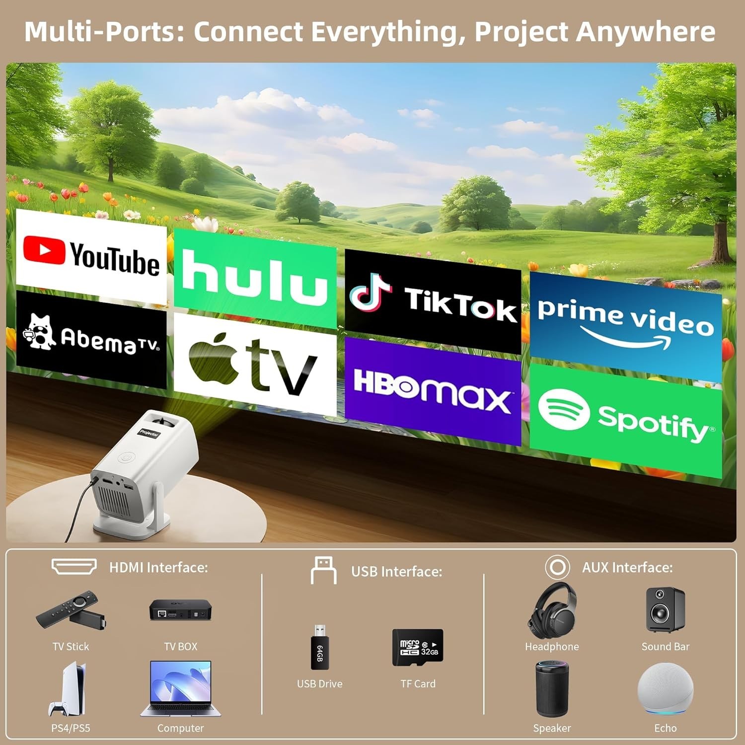 Lightweight Mini Projector with Built-in Speaker & Electric Keystone Correction
