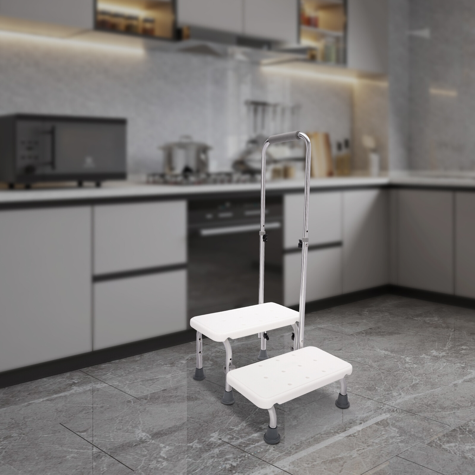 Durable 2-Steps Footstool for Seniors with Adjustable Handle and Non-Slip Design