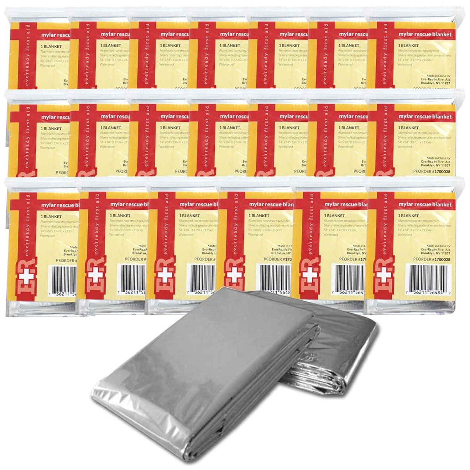 Ever Ready First Aid Mylar Rescue Blanket, Large Silver Thermal Sheet for Eme...