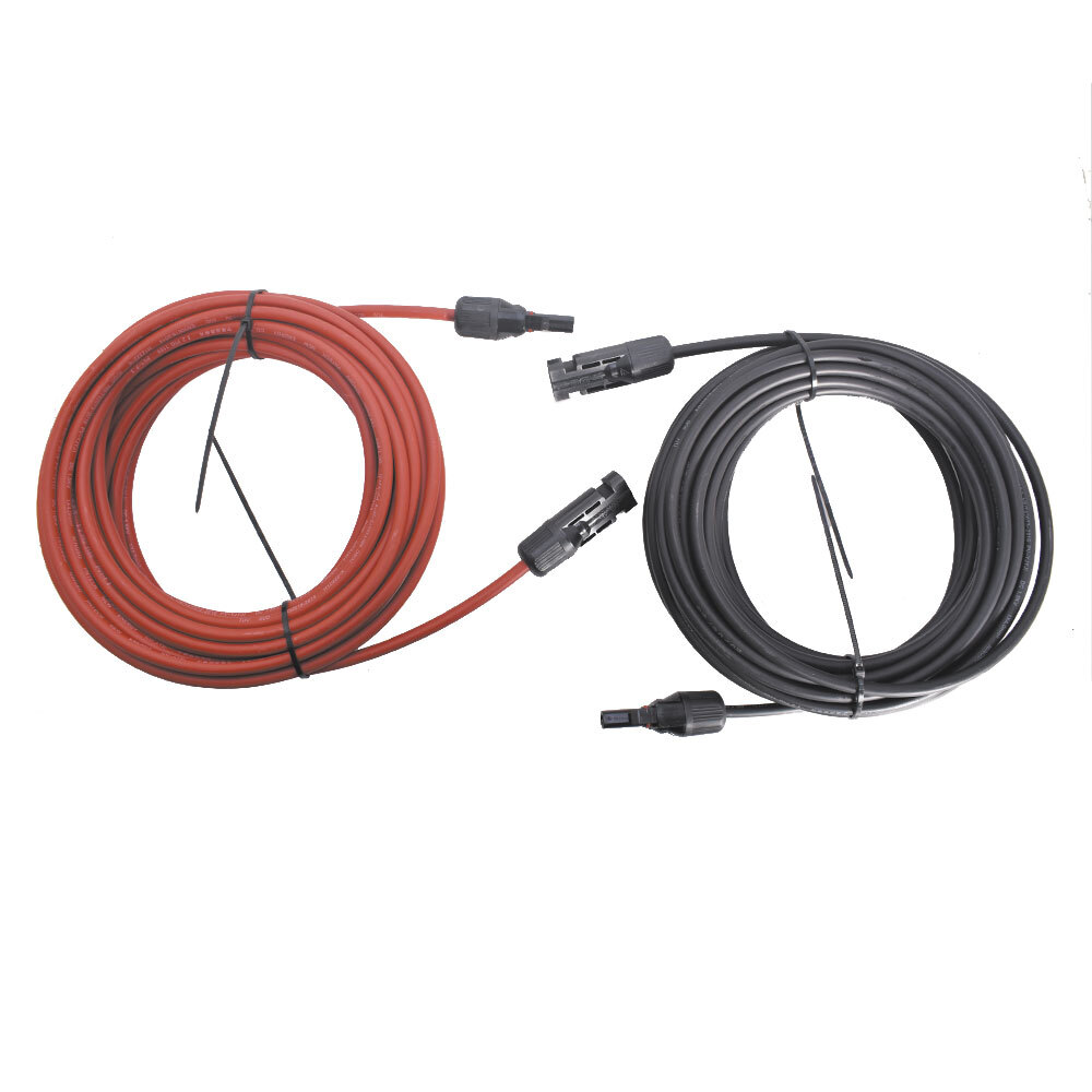 Solar Panel Extension Cable Wire Connector 1 Pair 30ft Black + Red 12AWG