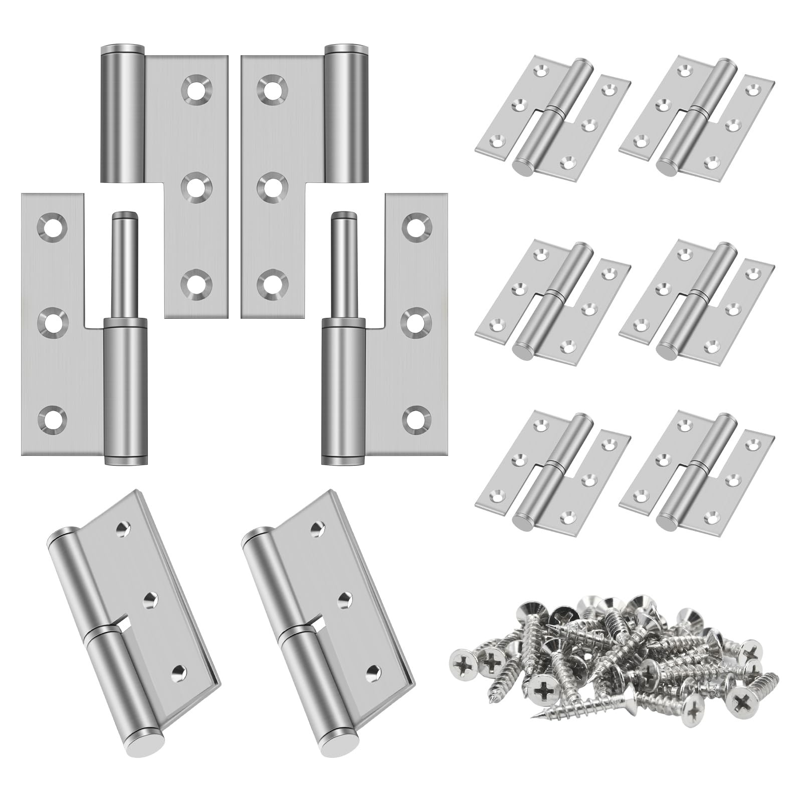 6 PCS 3 inch Removable H-Hinge Set Brushed Stainless Steel Flag Hinges 40LB