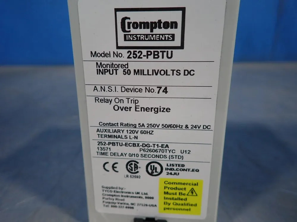 CROMPTON 252-PBTU-ECBX-DG-T1-EA PROTECTOR TRIP RELAY 06232310963