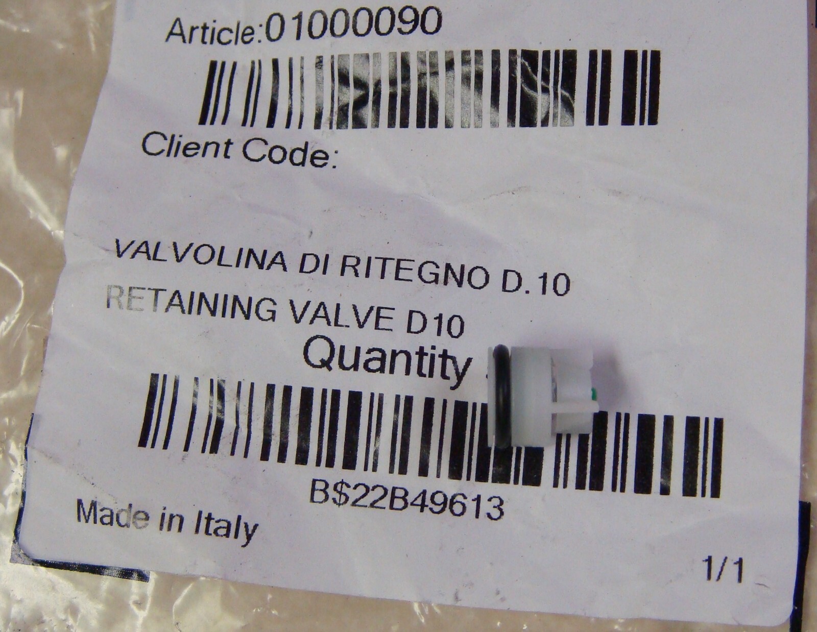 New Genuine Simonelli Non-Return Retention Retaining Valve D10 01000090