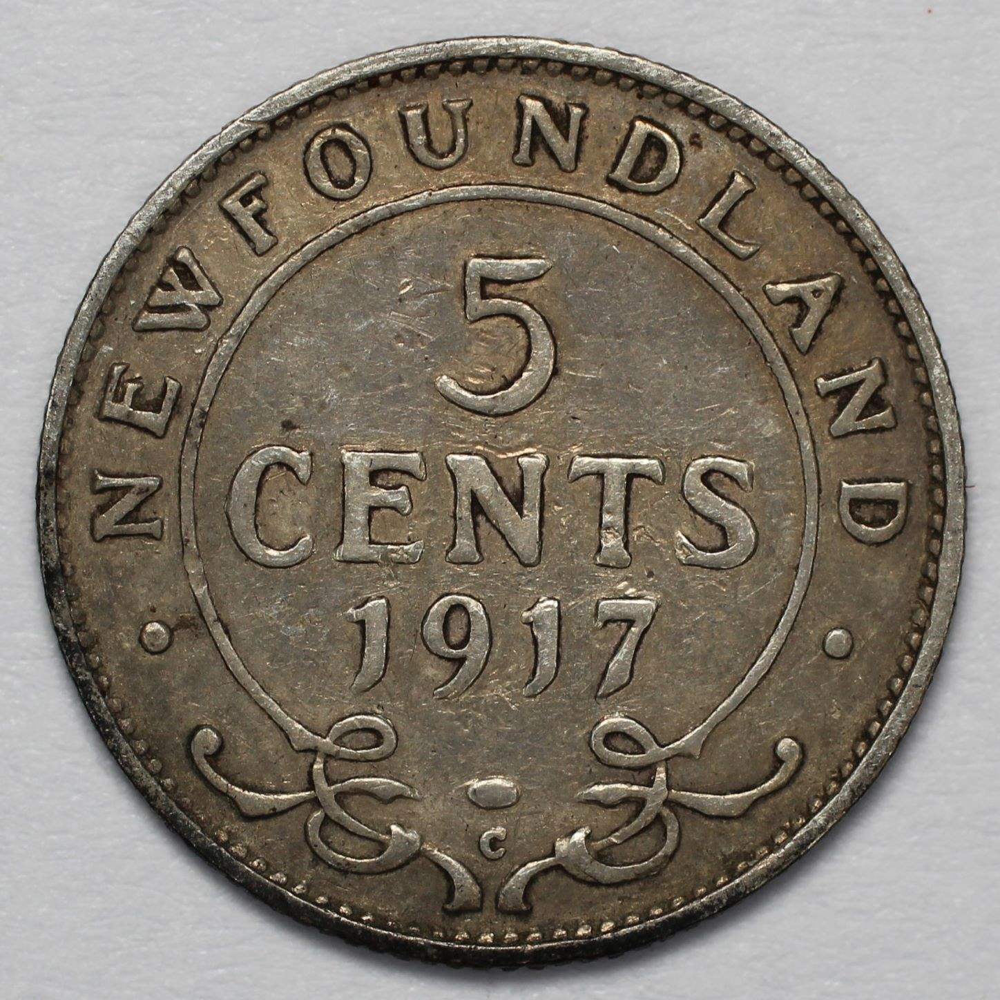 1917 C Canada/Newfoundland Silver 5C, KM13