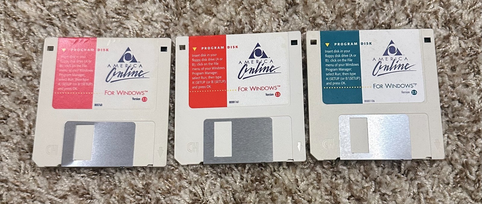 America Online V. 2.5 Floppy Disk 3.5" Start-Up 1990s AOL For Windows Lot of 3