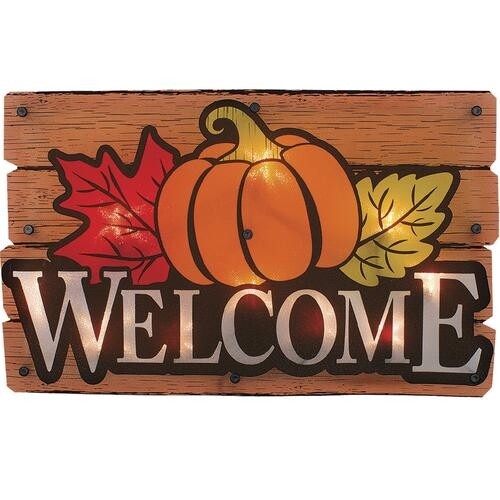 Light lighted WELCOME FALL HALLOWEEN SHIMMER harvest THANKSGIVING SIGN