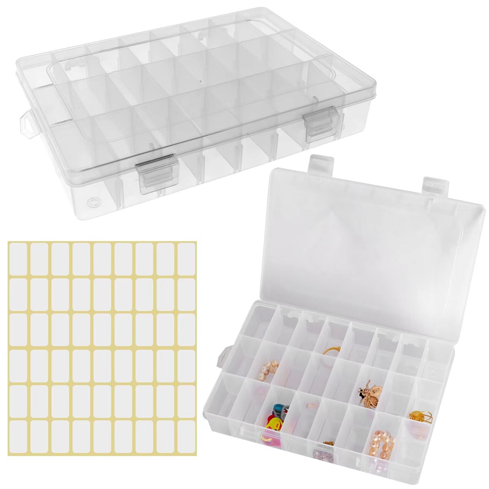 2 Pack 24 Grids Clear Plastic Organizer Box, Storage 24 Grids(2PCS),