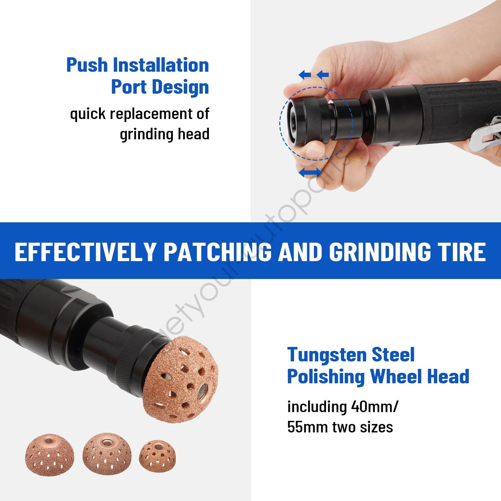 2500 RPM Tire Buffer & Repair Kit: Includes Scraper, Roller, Buffing Wheel