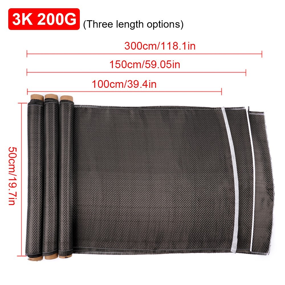 40" - 118" Real Carbon Fiber Fabric Cloth Roll 3k 200gsm 2x2 Twill Weave Black