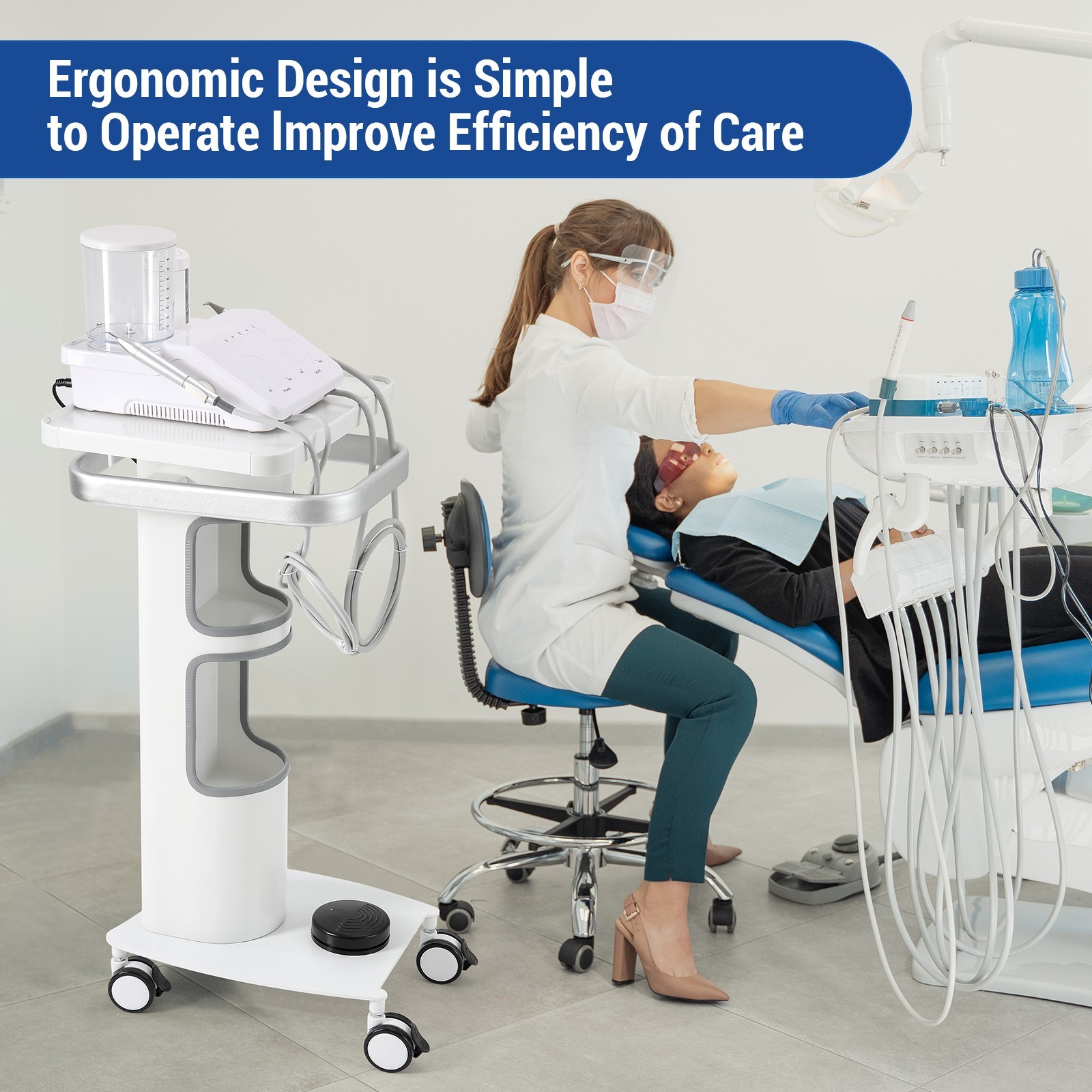JMU Dental Multi-Function Trolley Cart with 360° Lockable Wheels for Implant