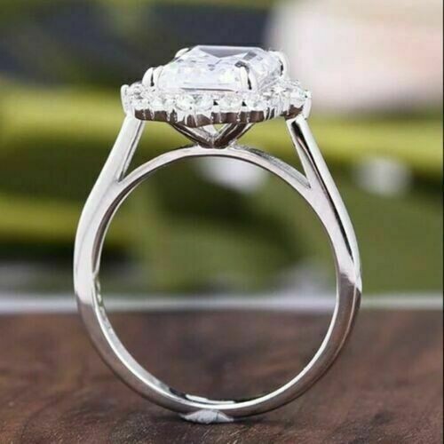Emerald Cut 5.10Ct White Diamond Lab-Created Engagement Ring 925 Sterling Silver