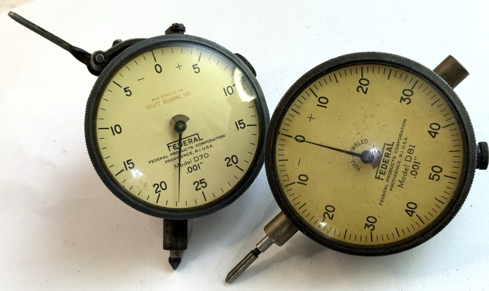 Federal Dial Indicators Made in USA Models D81 And D70 / UNTESTED