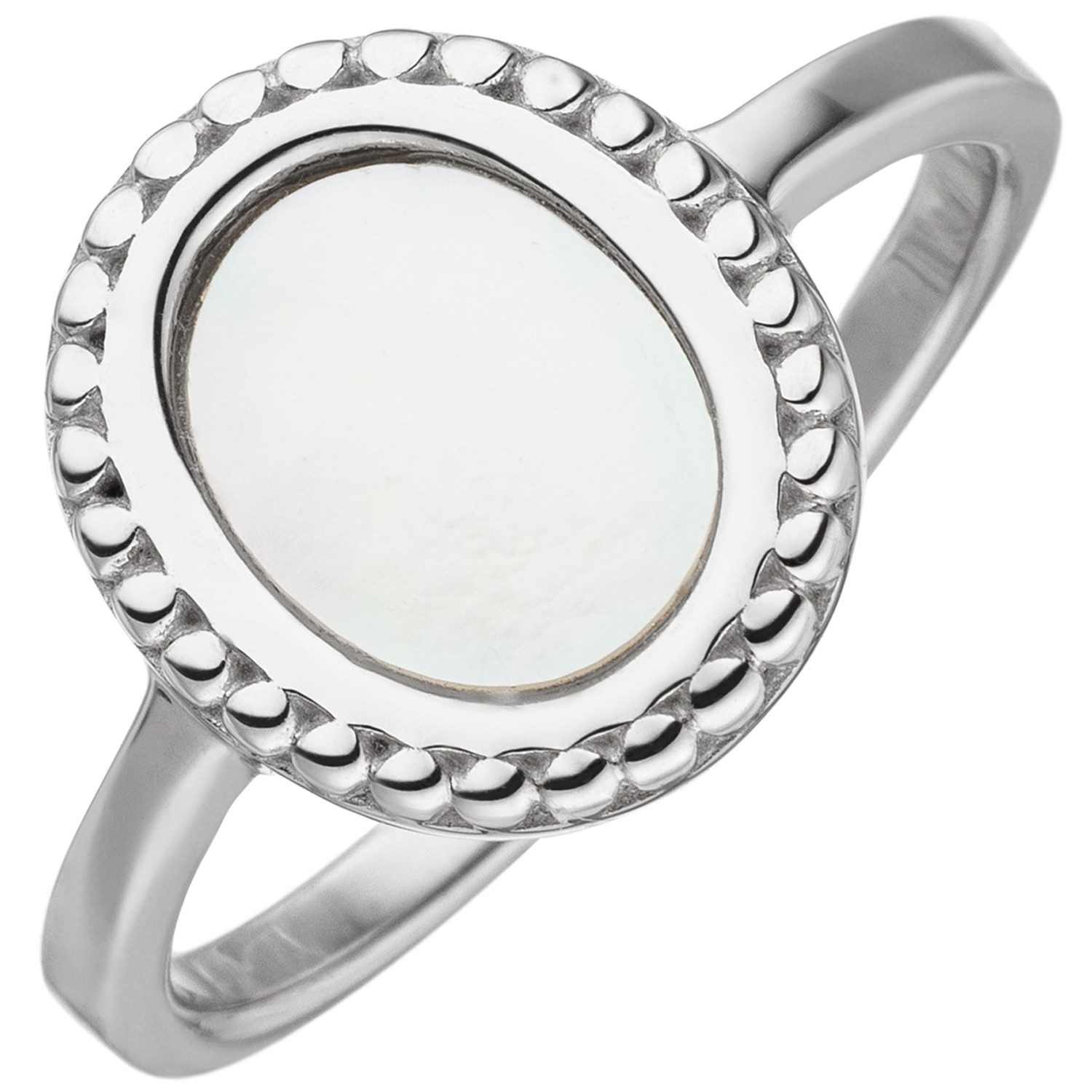 JOBO Ladies Ring 925 Sterling Silver 1 Mother of Pearl Inlay Oval RW: 58