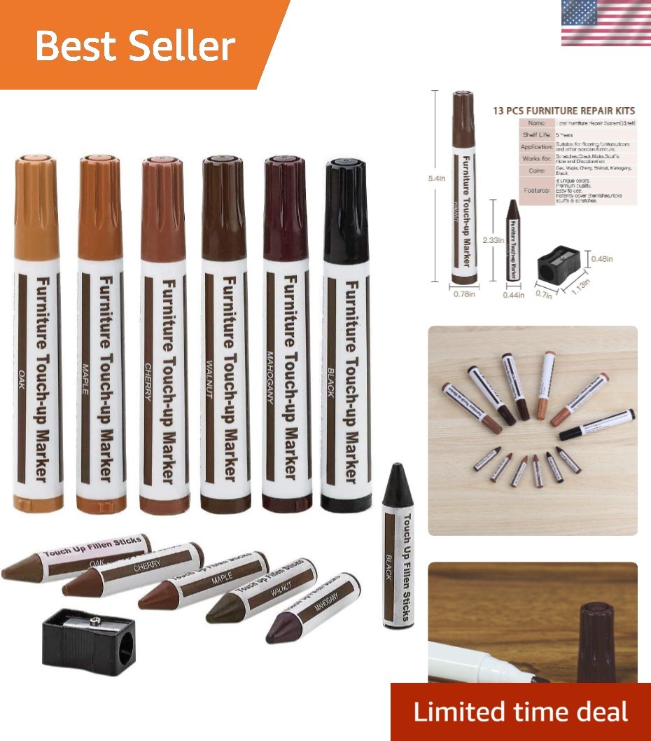 13-Piece Furniture Repair Kit with Markers and Wax Sticks for All Woods
