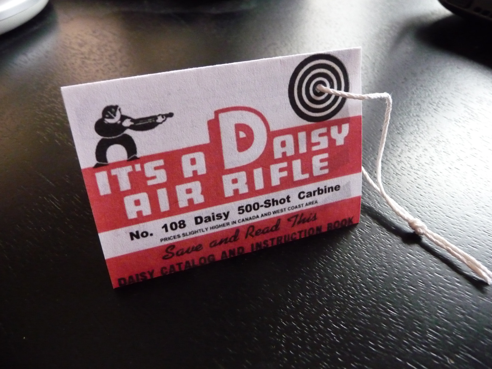 Lightning Loader Model 39 Carbine Hang Tag Repro No. 108 Daisy 500 Shot BB Gun