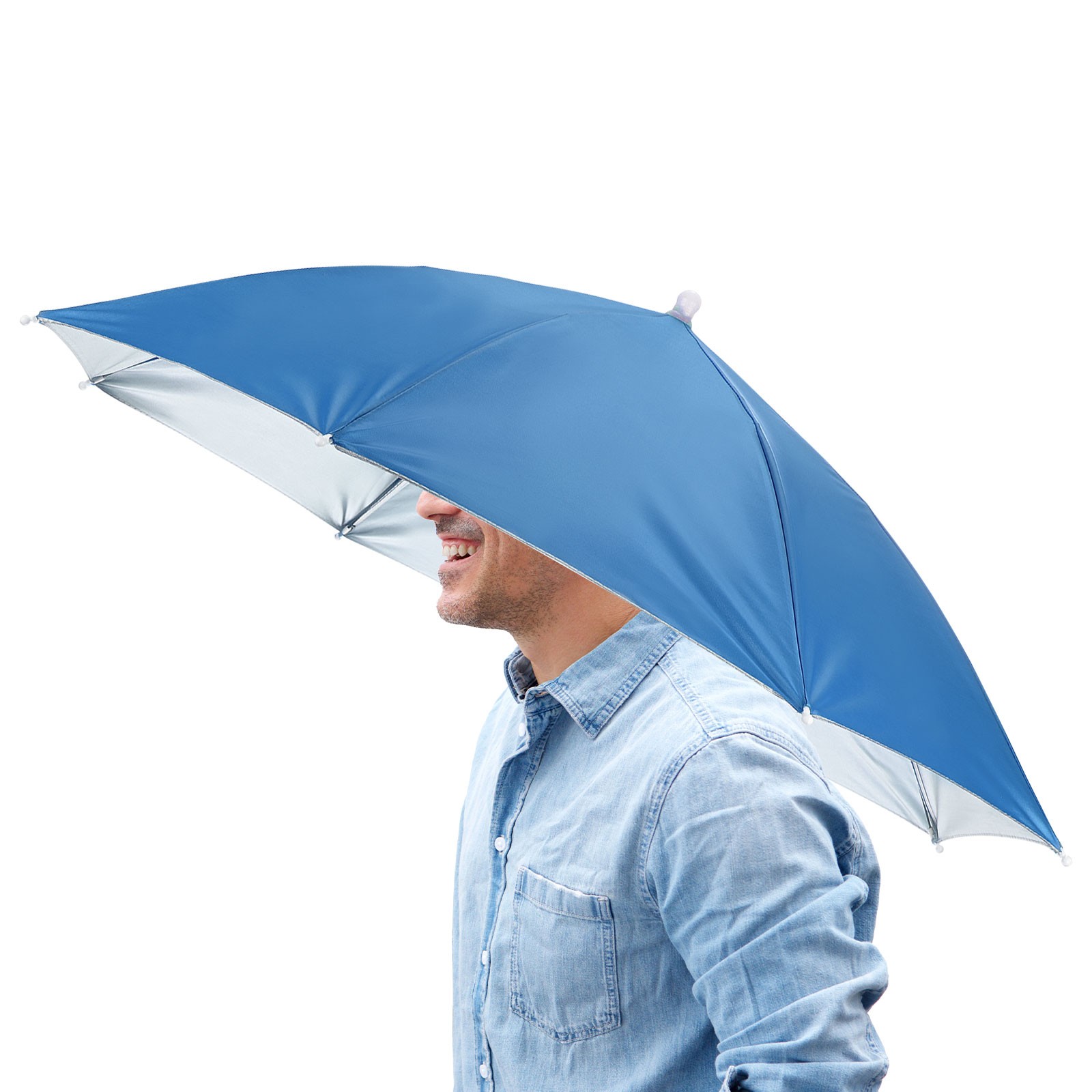 1 Pcs 26" Headband Umbrella Hat Hands Free Umbrella Cap for Outdoor [Sky Blue]