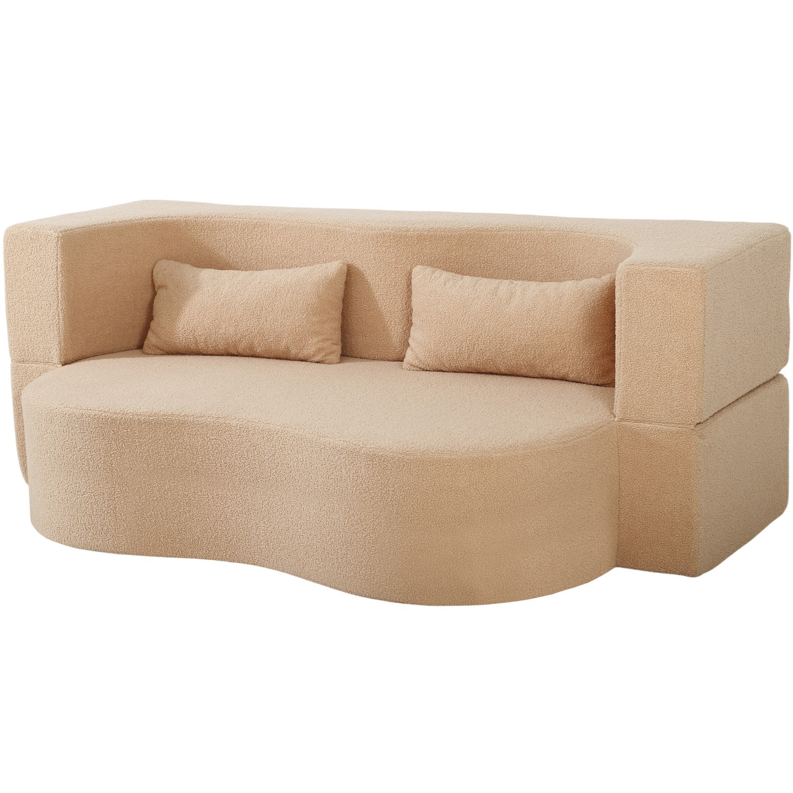 2 in 1 Convertible Sofa Bed Full Size Folding Couch Teddy Loveseat with 2 Pillow
