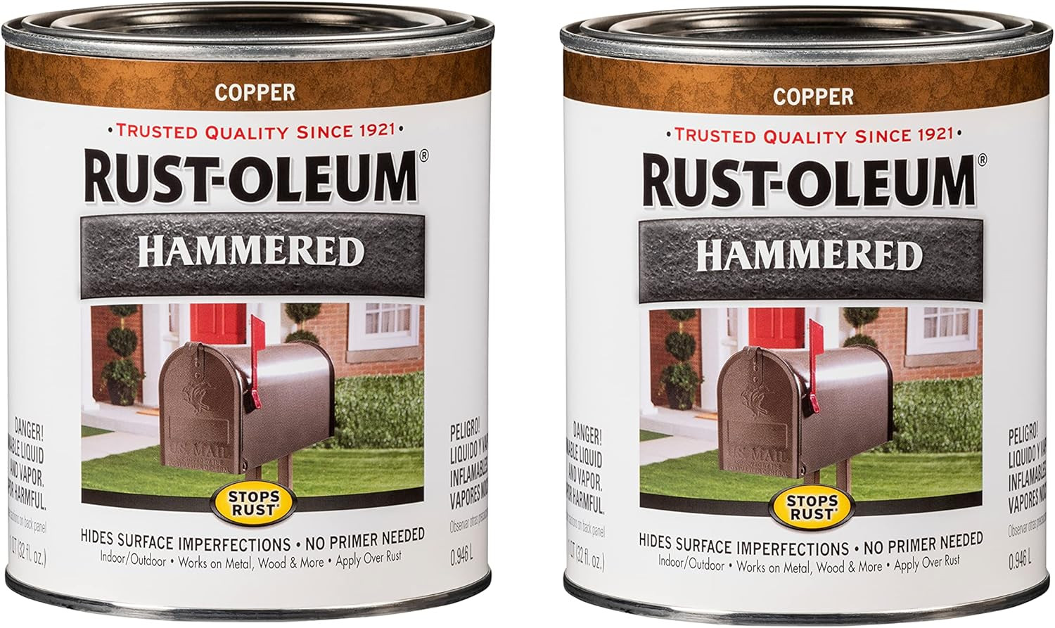239074-2PK Stops Rust Hammered Finish Paint, Quart, Copper, (Pack of 2)