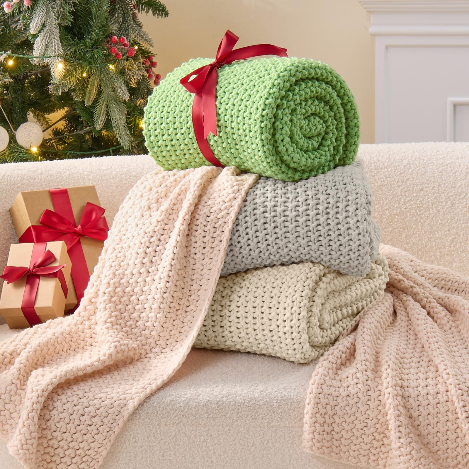 BEDELITE Chunky Cable Knit Throw Blanket for Throw(50"x60"), Beige