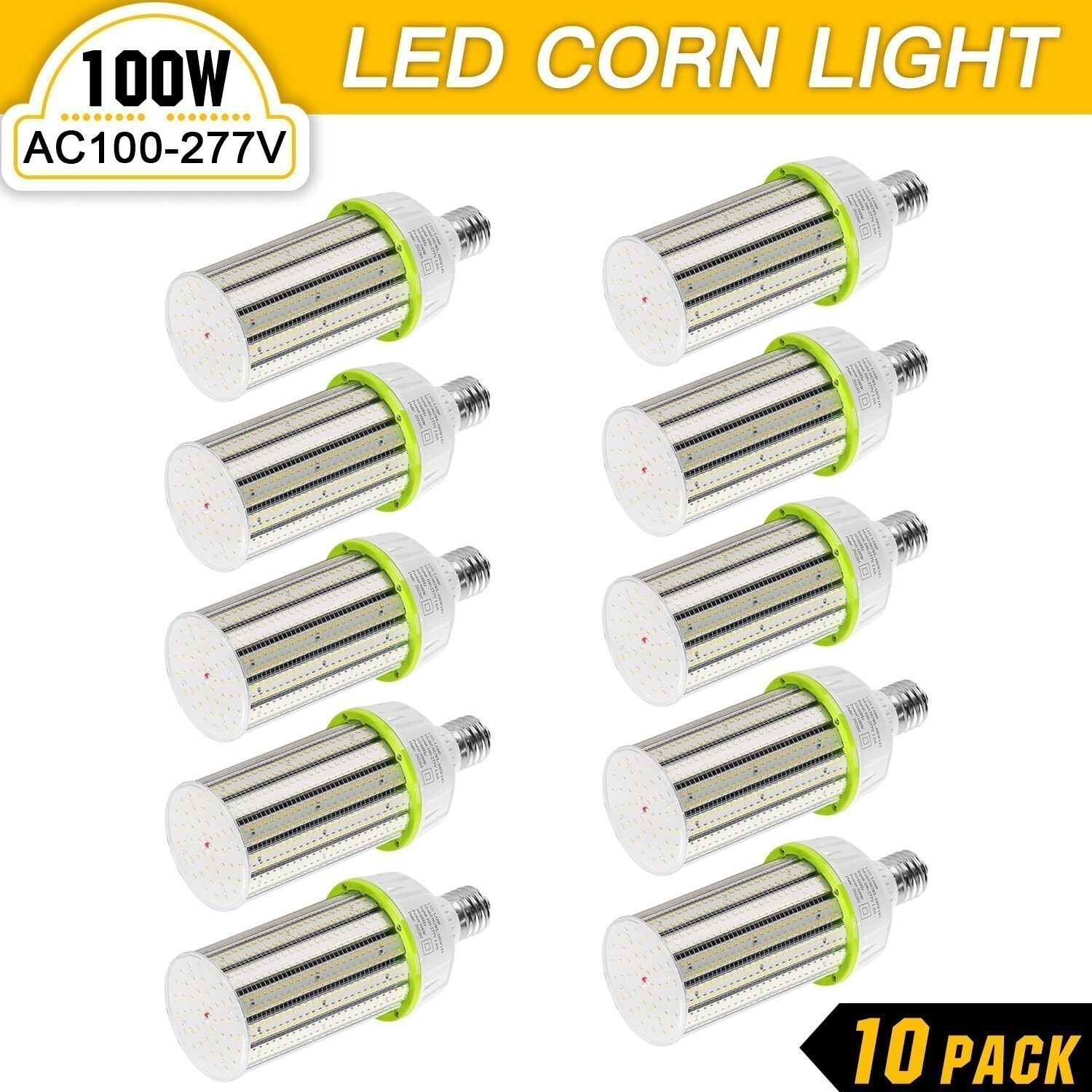 10pcs 100W LED Corn Cob Bulb Warehouse Garage High Bay Lamp 6000K E39 Mogul Base