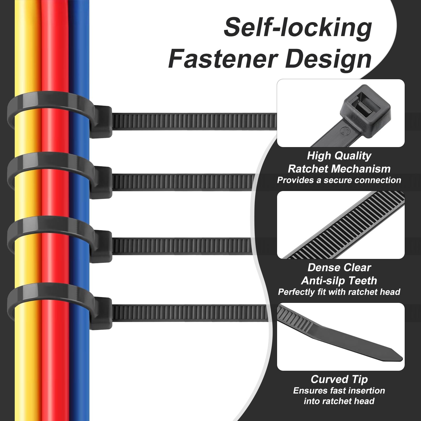 NLZD 500 Pack Assorted Black Zip Ties – 4+6+8+10+12(500 Pack),