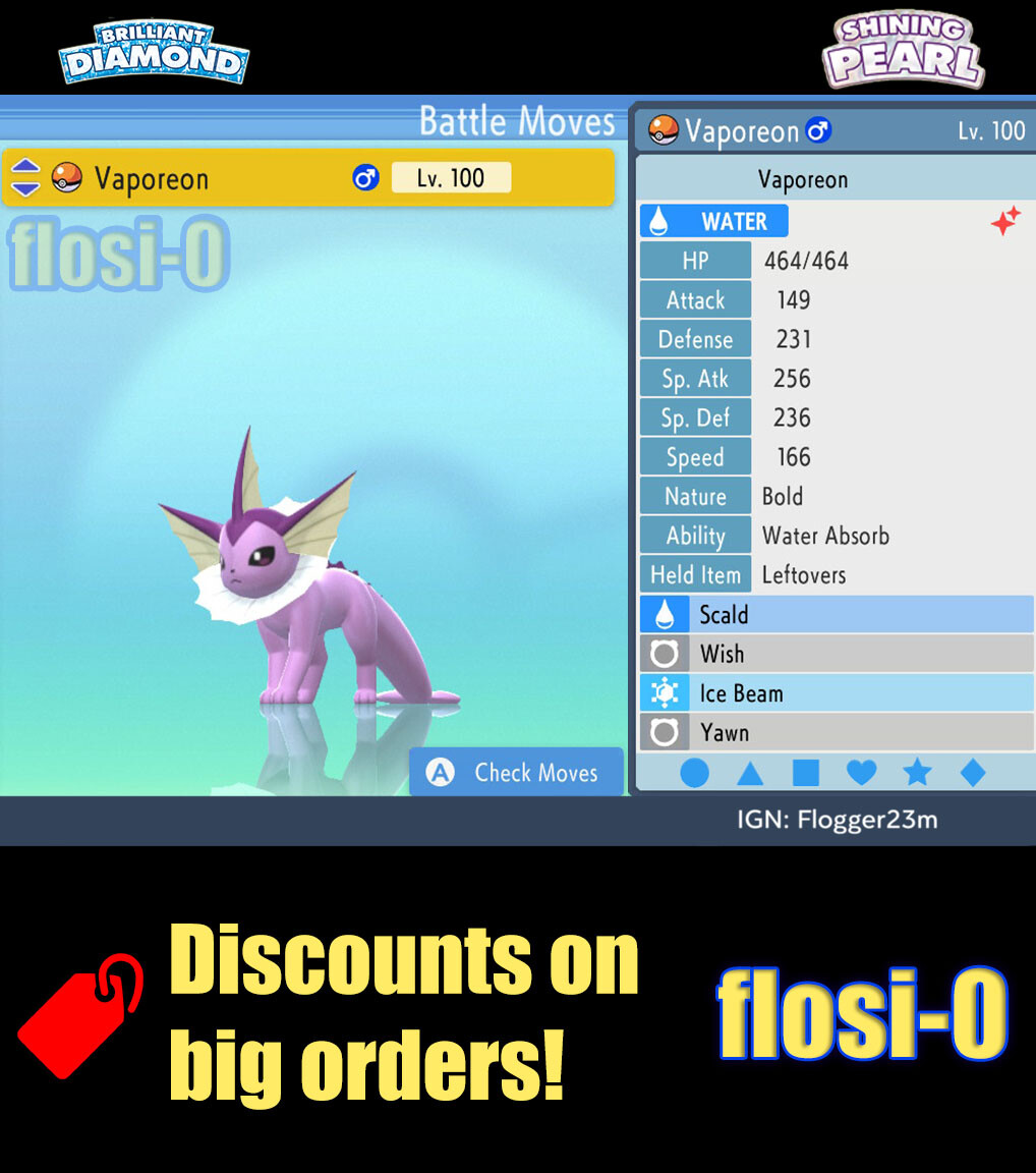 6IV Ultra Shiny Vaporeon Pokemon Brilliant Diamond and Shining Pearl