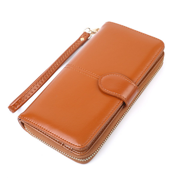 High Grade Oil Wax Leather Long Wallet Women Retro Lady Purse Card Holder