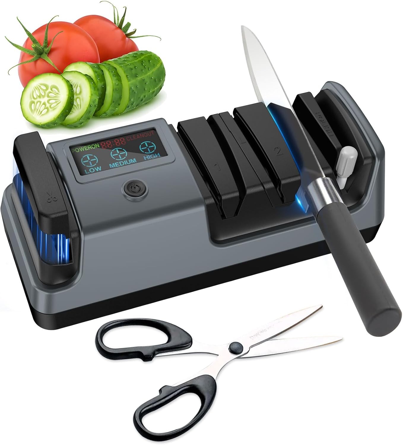 5 in 1 Electric Knife Sharpener Multifunction for Sharpening and Polishing, Grey