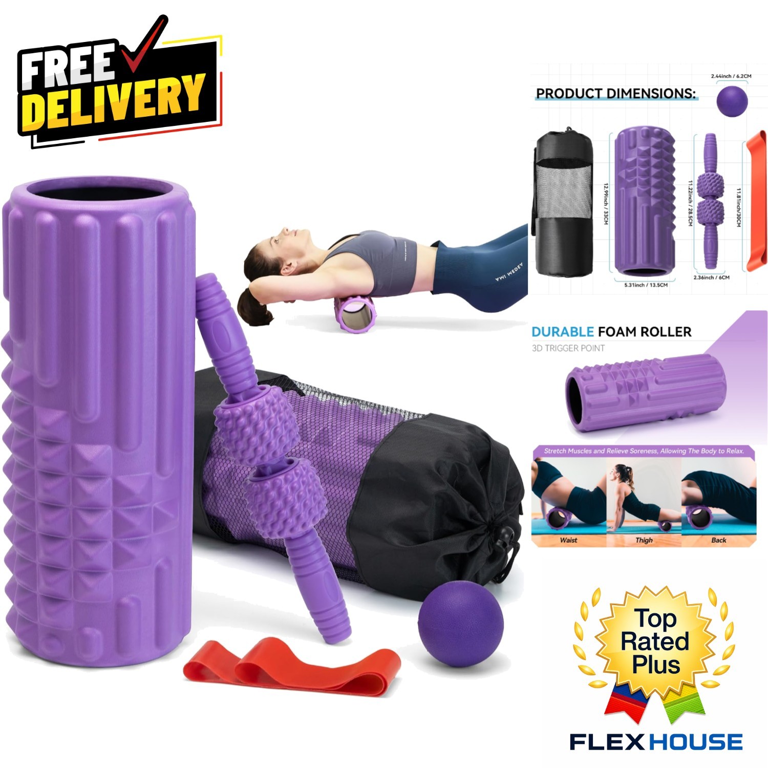 Portable 5 in 1 Foam Roller Set - Essential Massage Tools for All Fitness Levels