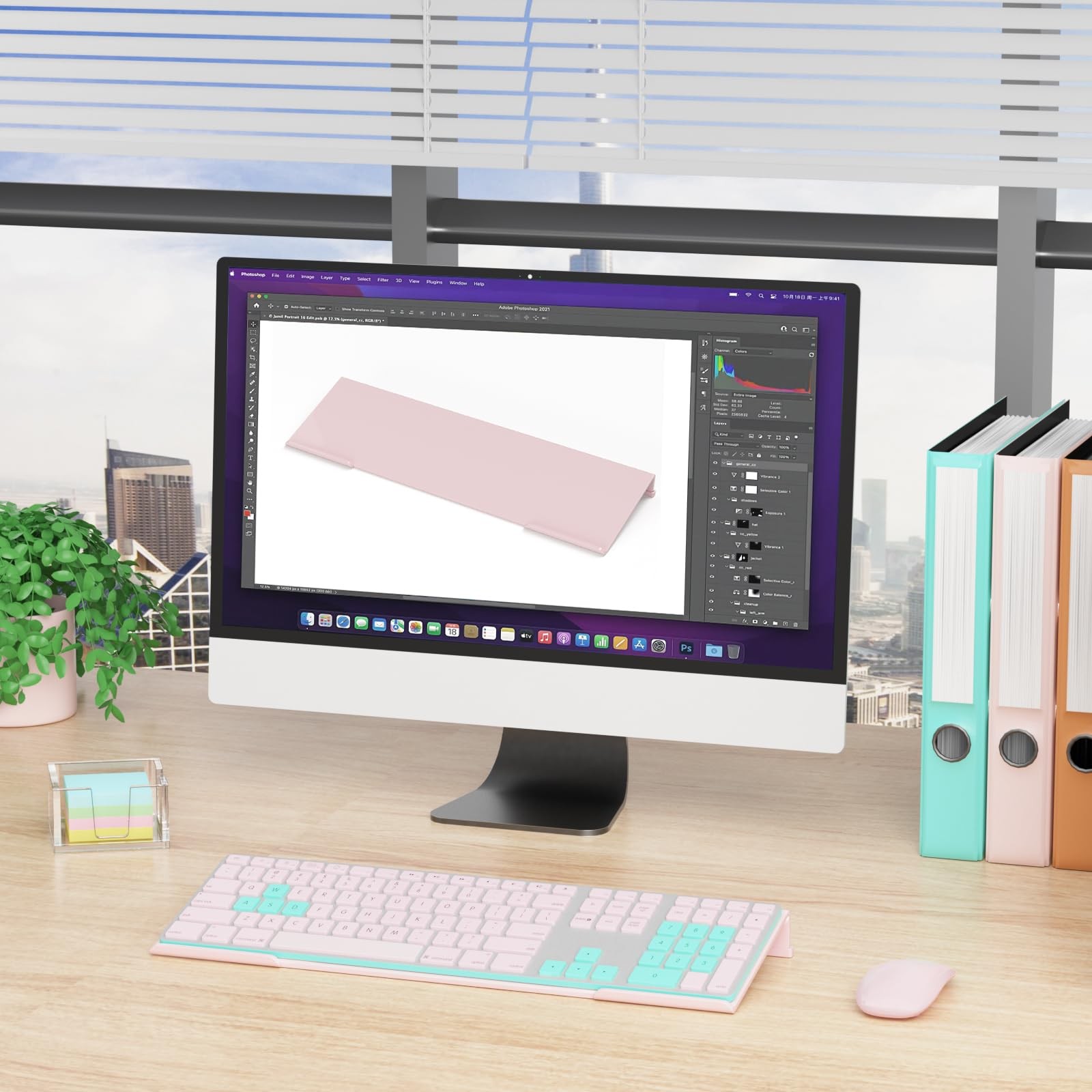 Light Pink Acrylic Keyboard Stand, Ergonomic, Riser, Anti-Slip, Desktop, Tray