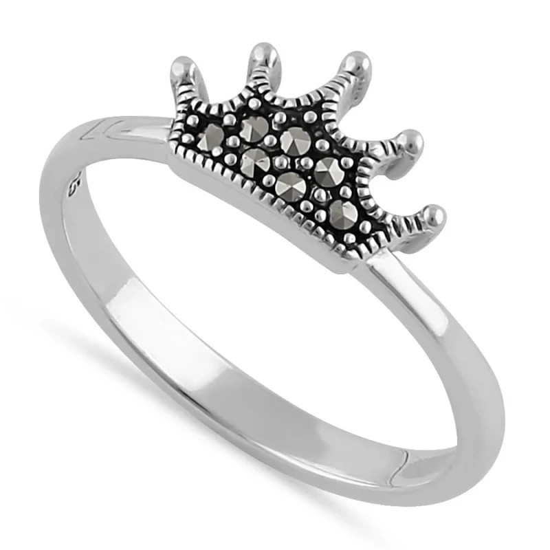 925 Sterling Silver Mini Crown Marcasite Ring