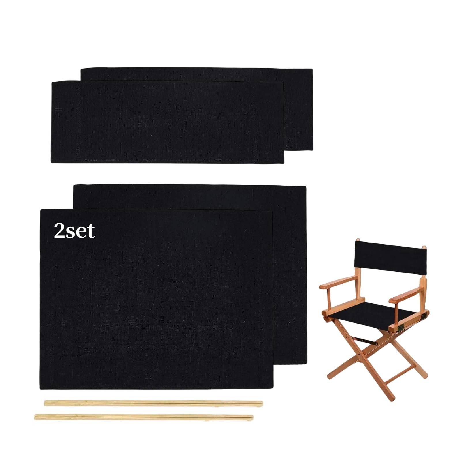 2 Set Director Chair Canvas with Wood Stick,21.2 L x 16.1 W/21.2X 7.8 Portabl...