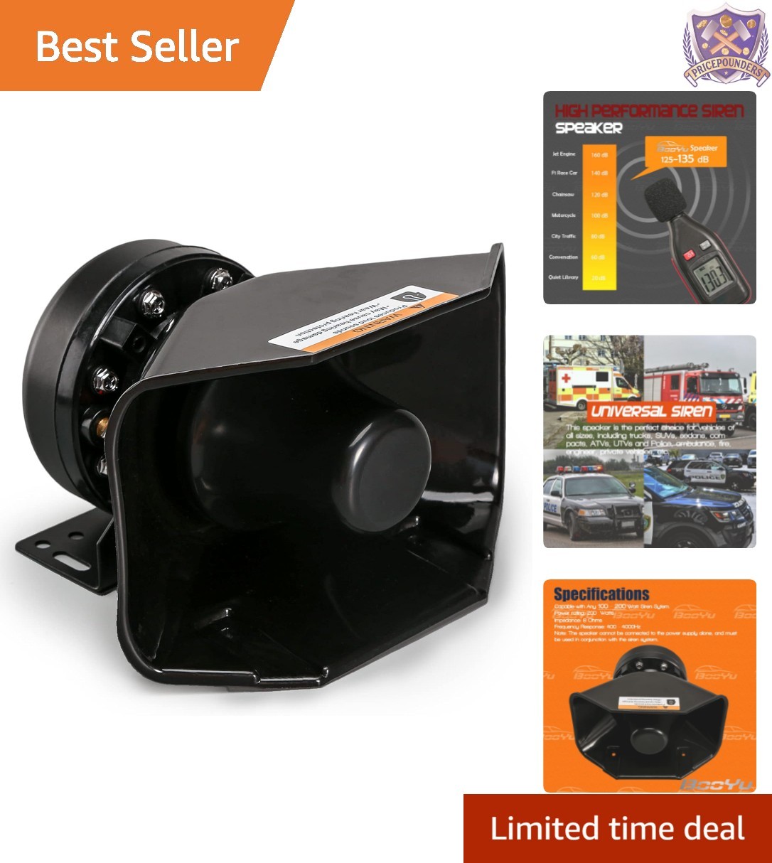 200W High Power PA Siren Horn Loudspeaker Waterproof 180 Degree Warning