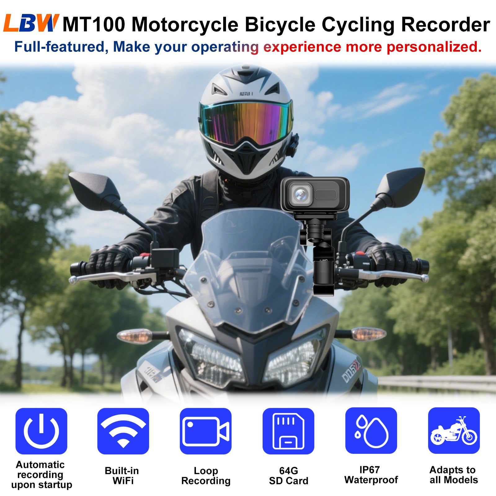 Motorcycle Dash Camera 2K HD 140° Wide Angle WiFi APP 64GB SD Card Waterproof