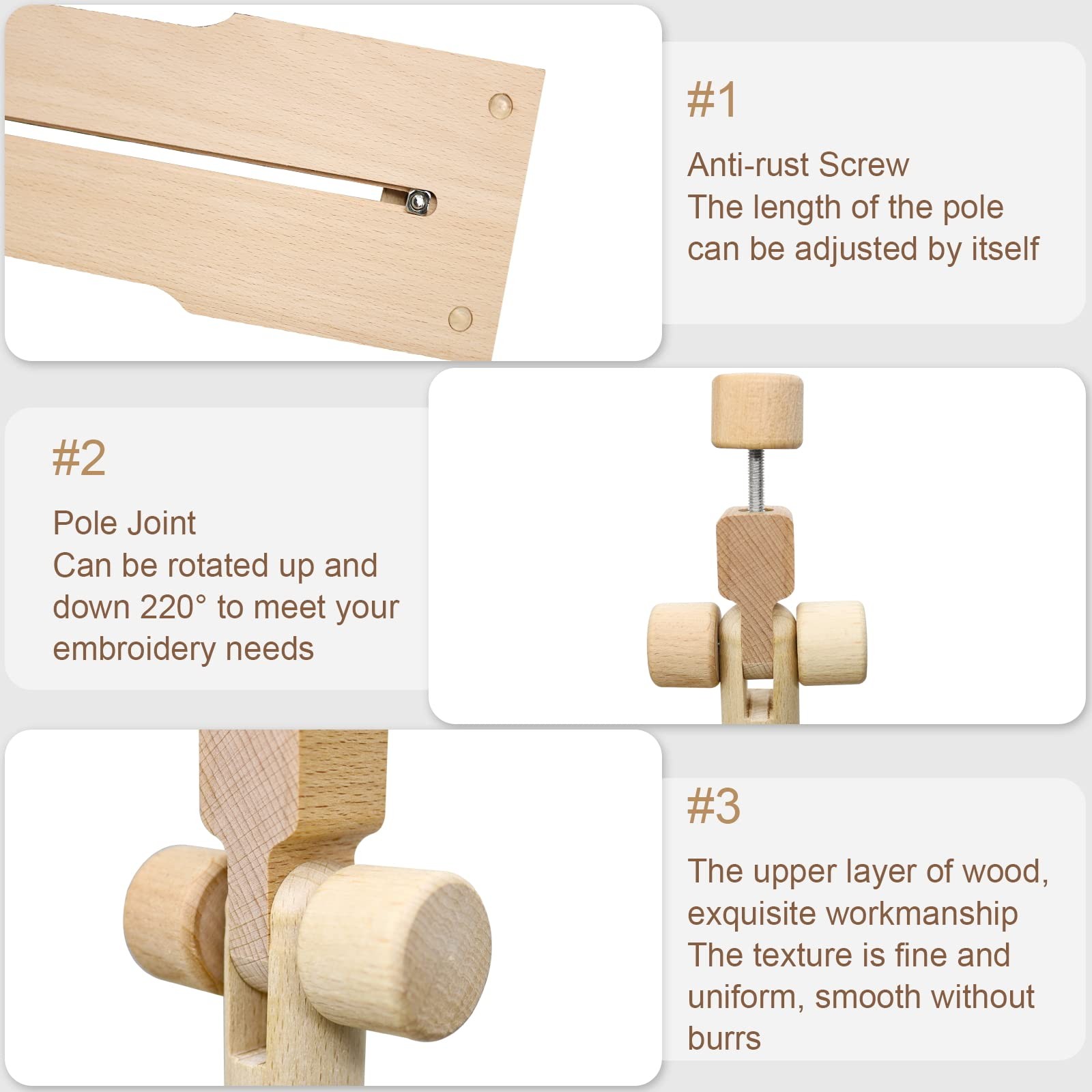 Jasvelly Embroidery Frame Stand - Adjustable Cross Stitch Scroll Frame Beech