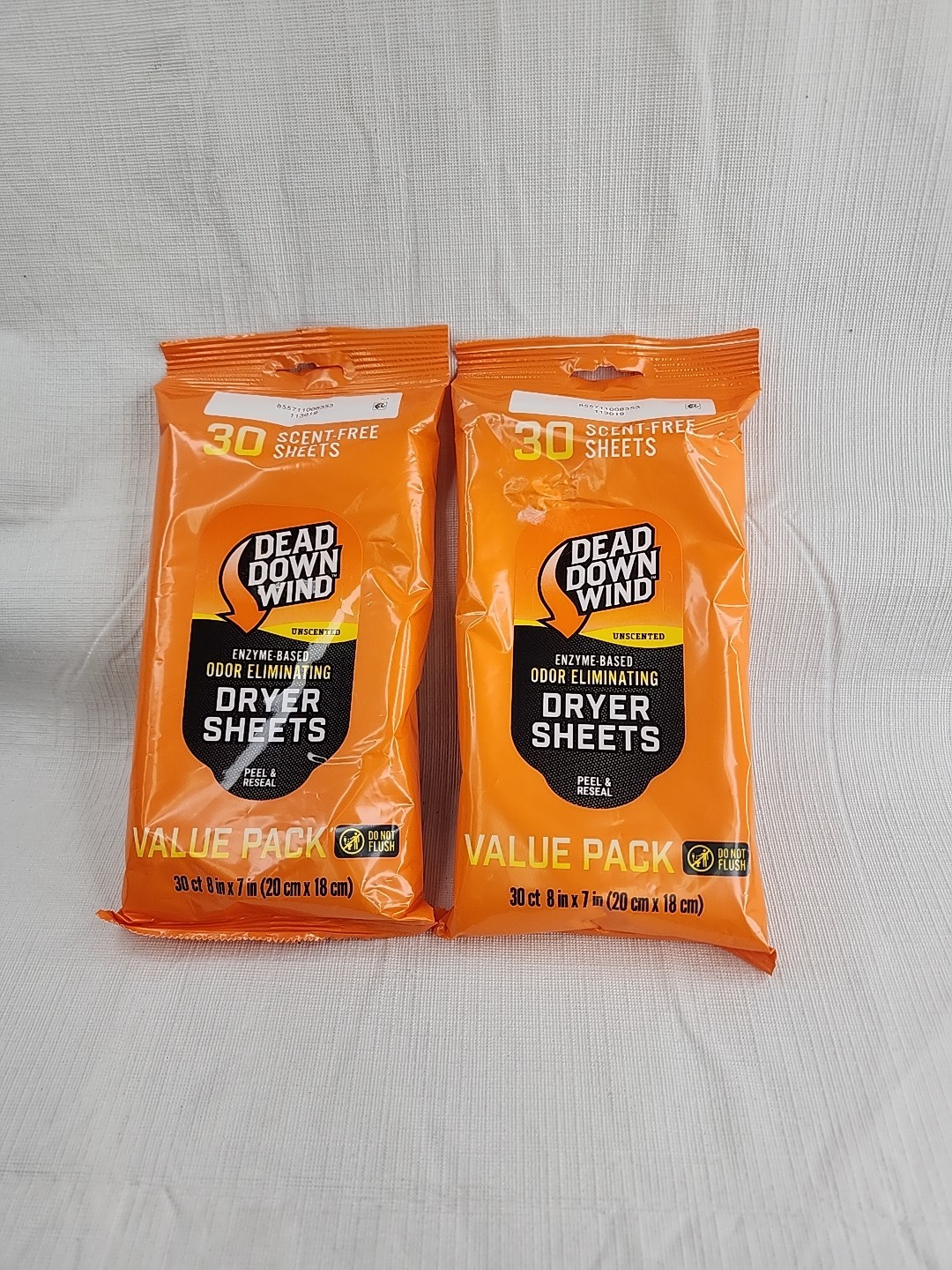 2 DEAD DOWN WIND UNSCENTED DRYER SHEETS ODORLESS ODOR FIGHTING ENZYMES 30 CT EA.