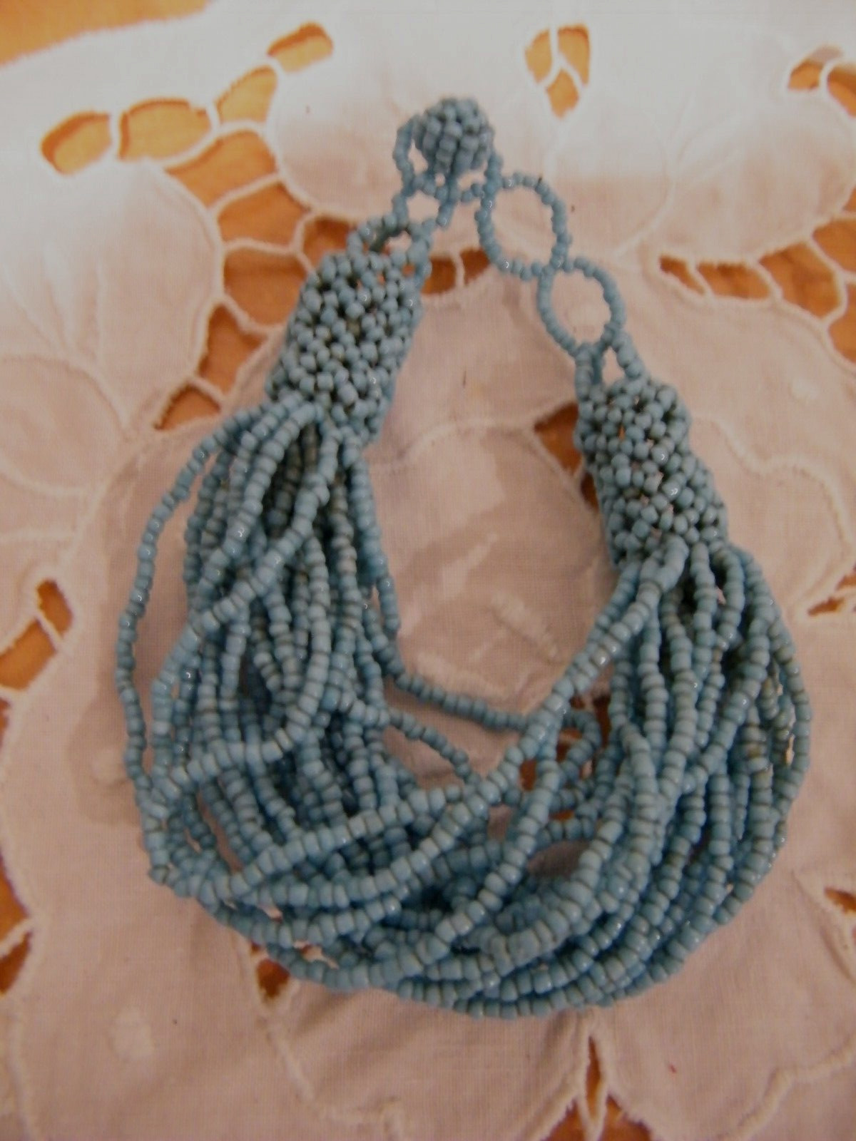 NEW HAND CRAFTED SKY BLUE SEED BEADS ADJ 10" BRACELET