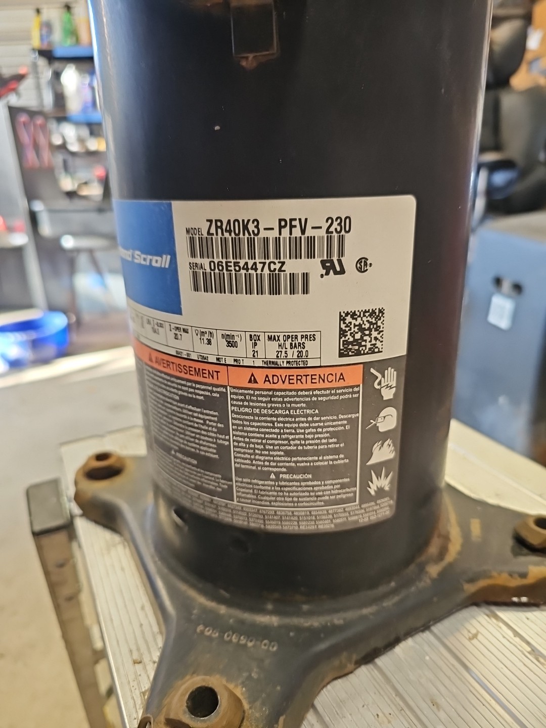 Copeland ZR40K3-PFV-230 3 Ton Scroll Compressor