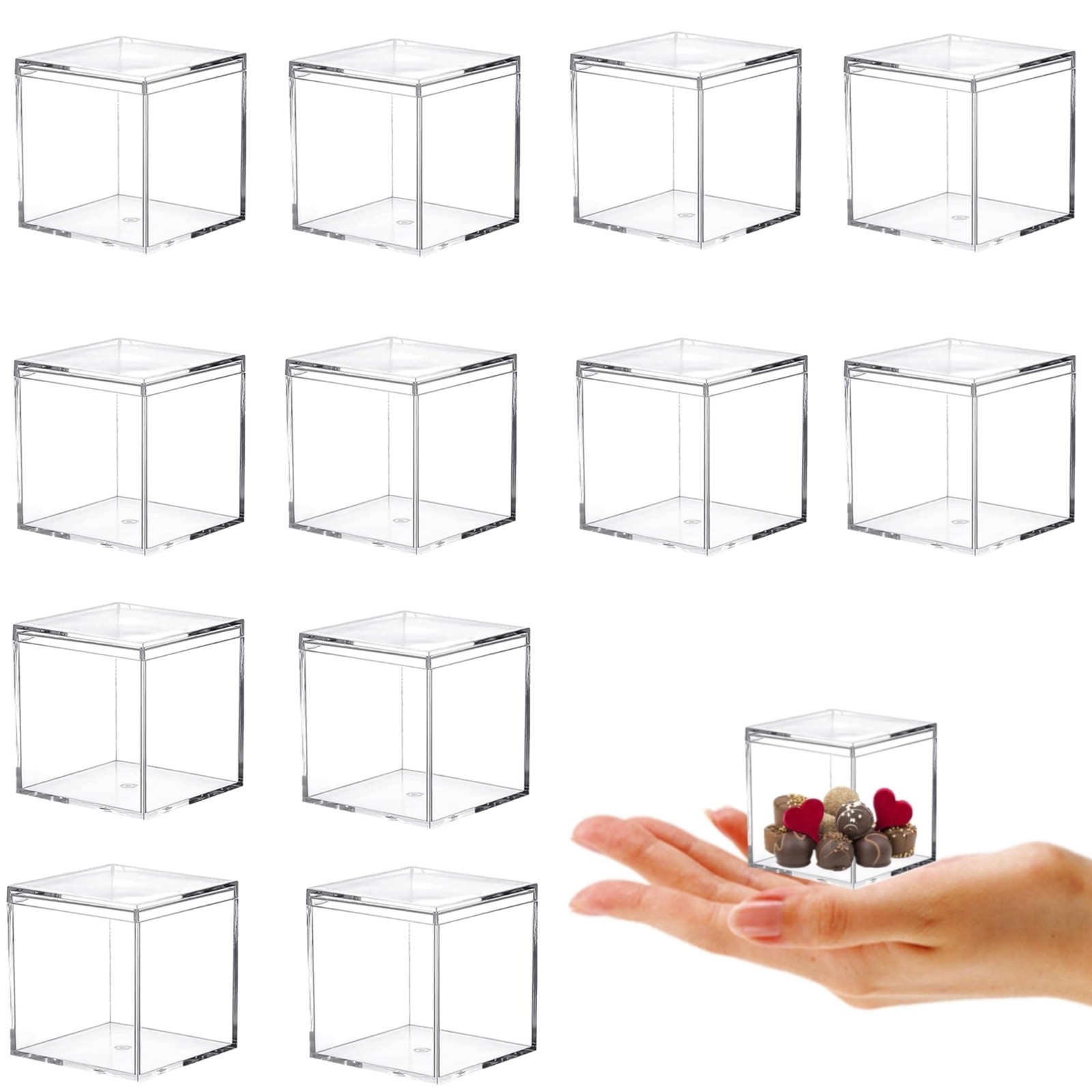 12Pack Mini Acrylic Boxes Small Jewelry Box with Lid Square Acrylic Container