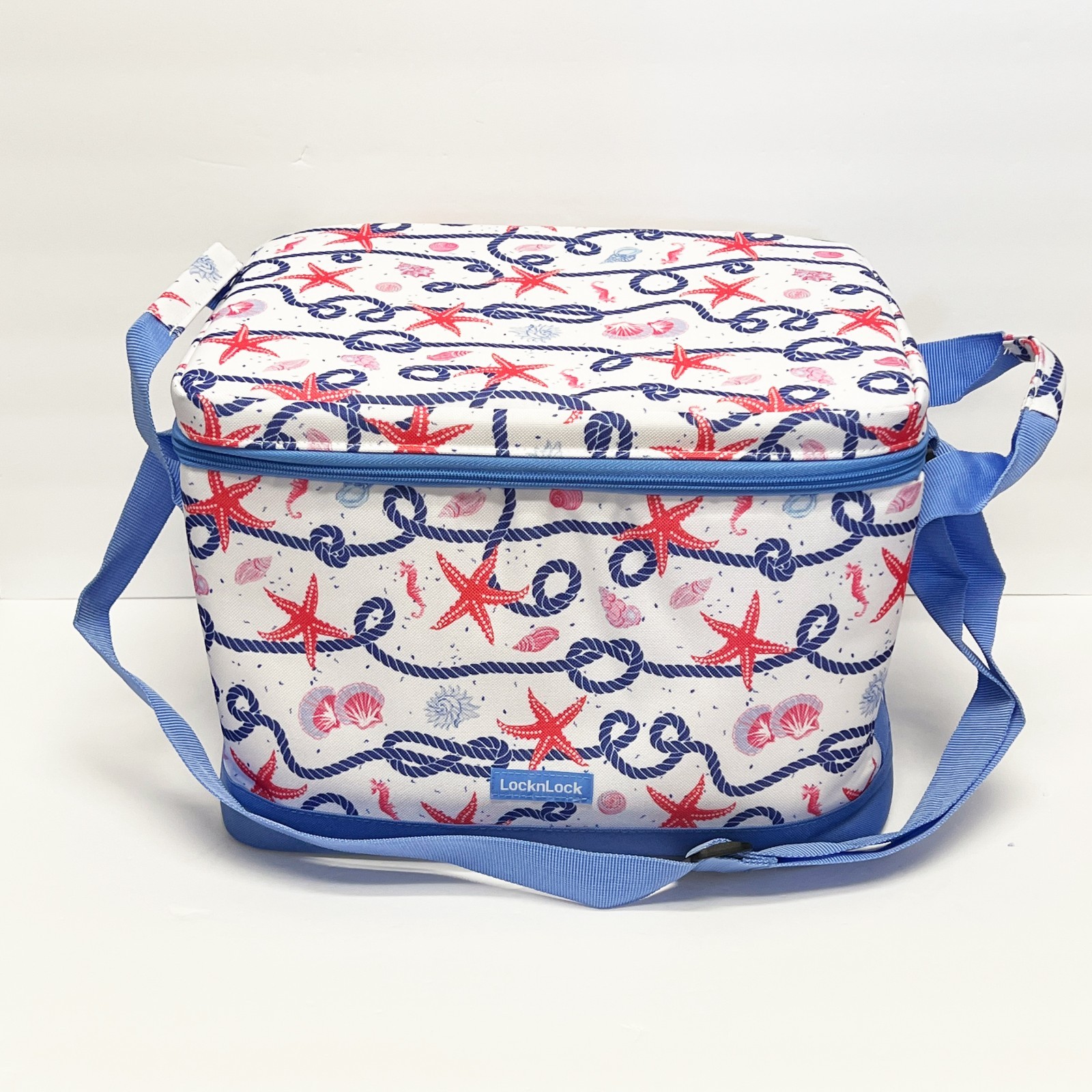 LocknLock Flat Top Insulated Cooler Bag Lunch Bag K313530 Blue Coastal Beach