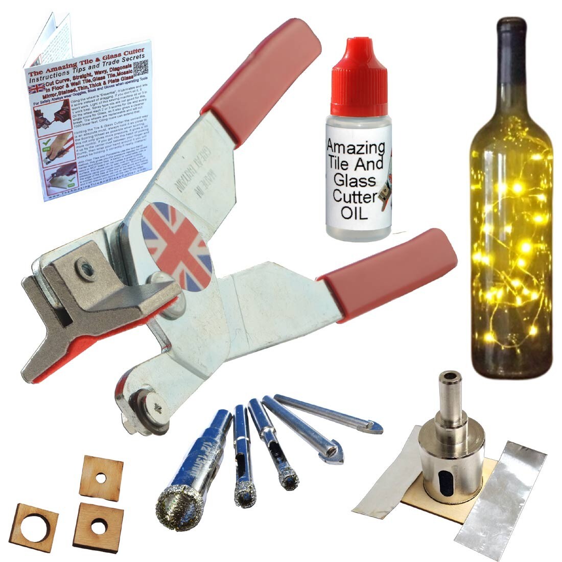 Glass Cutting Tools Kit Glass Drill Bits Glass Hole Saw Drill Holes in Bottles