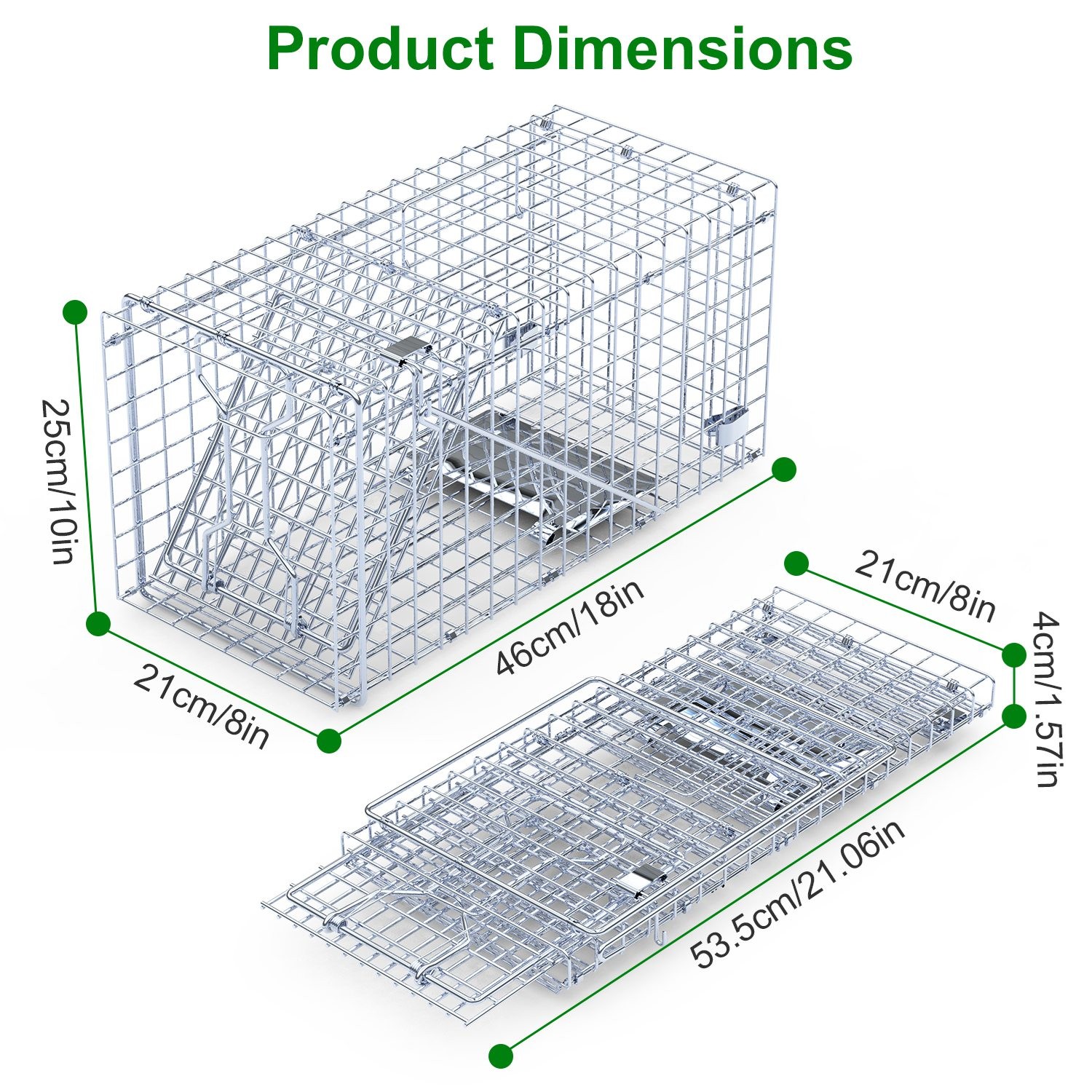 2Pcs 18in Humane Cage Live Animal Single Door Trap for Yard Garden Animal Cage
