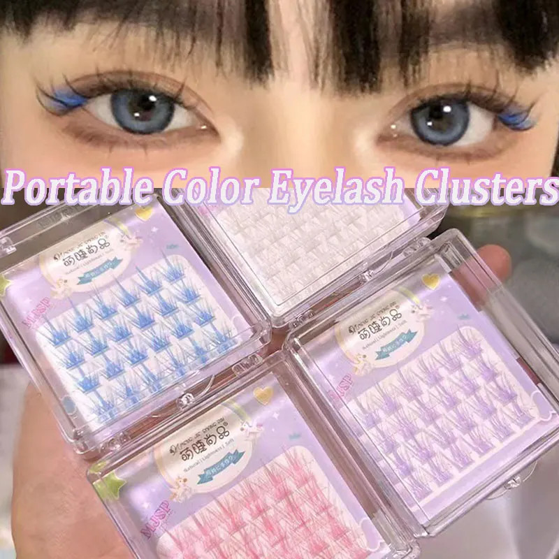 Pink/White/Blue/Purple Colored Eyelash Clusters Manga Lashes Colored False Eyela