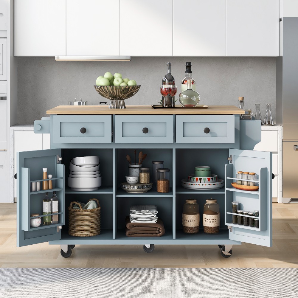 Kitchen Island Cart on Wheels w/Drop-Leaf Countertop Storage Cabinet Drawers