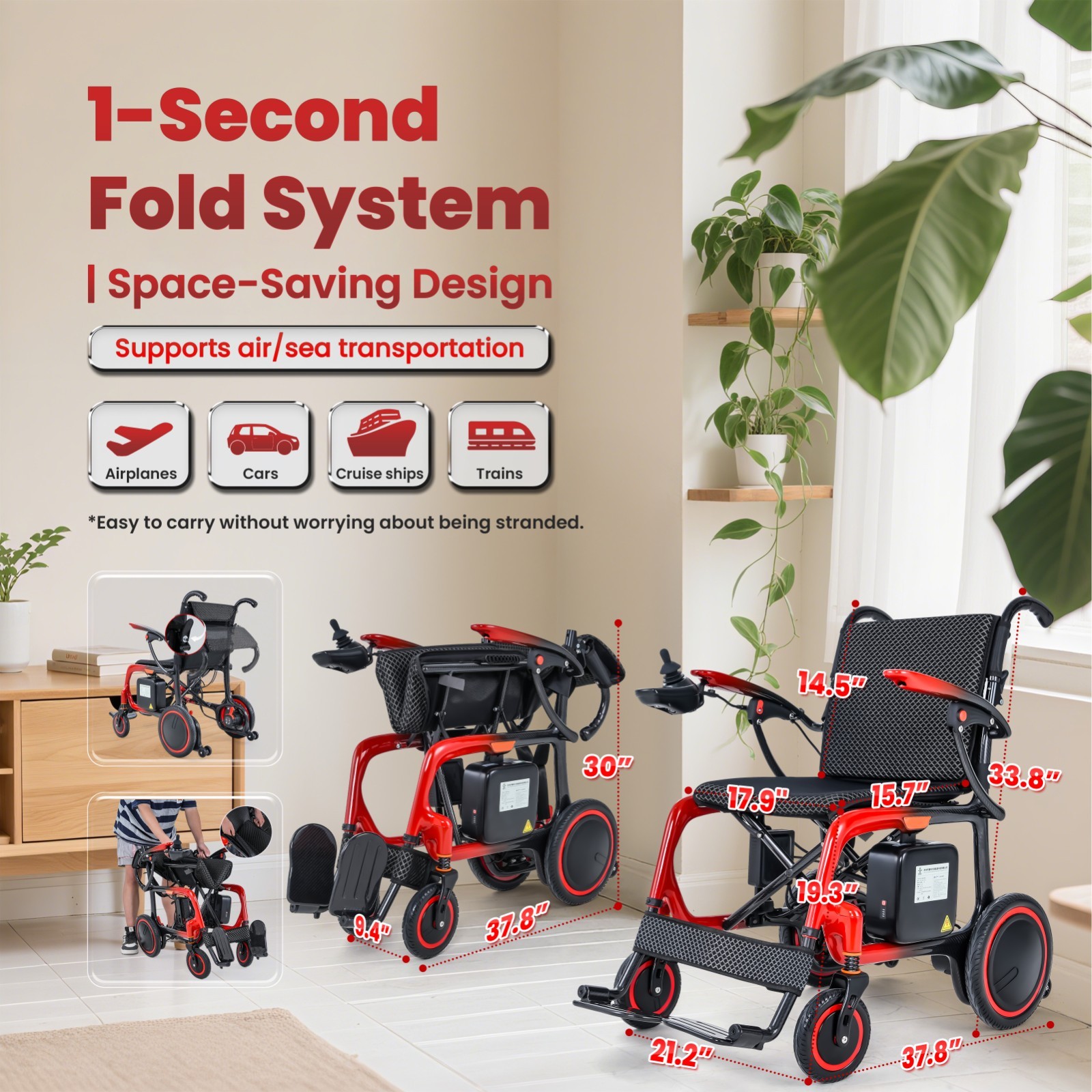 30lbs Lightweight Electric Wheelchair, Carbon Fiber Chair, Brushless Motor, 24AH