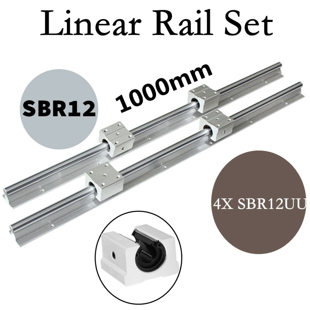 SBR12-1000mm Linear Rail Slide Guide Shaft Rod + 4X SBR12UU Bearing For CNC DIY