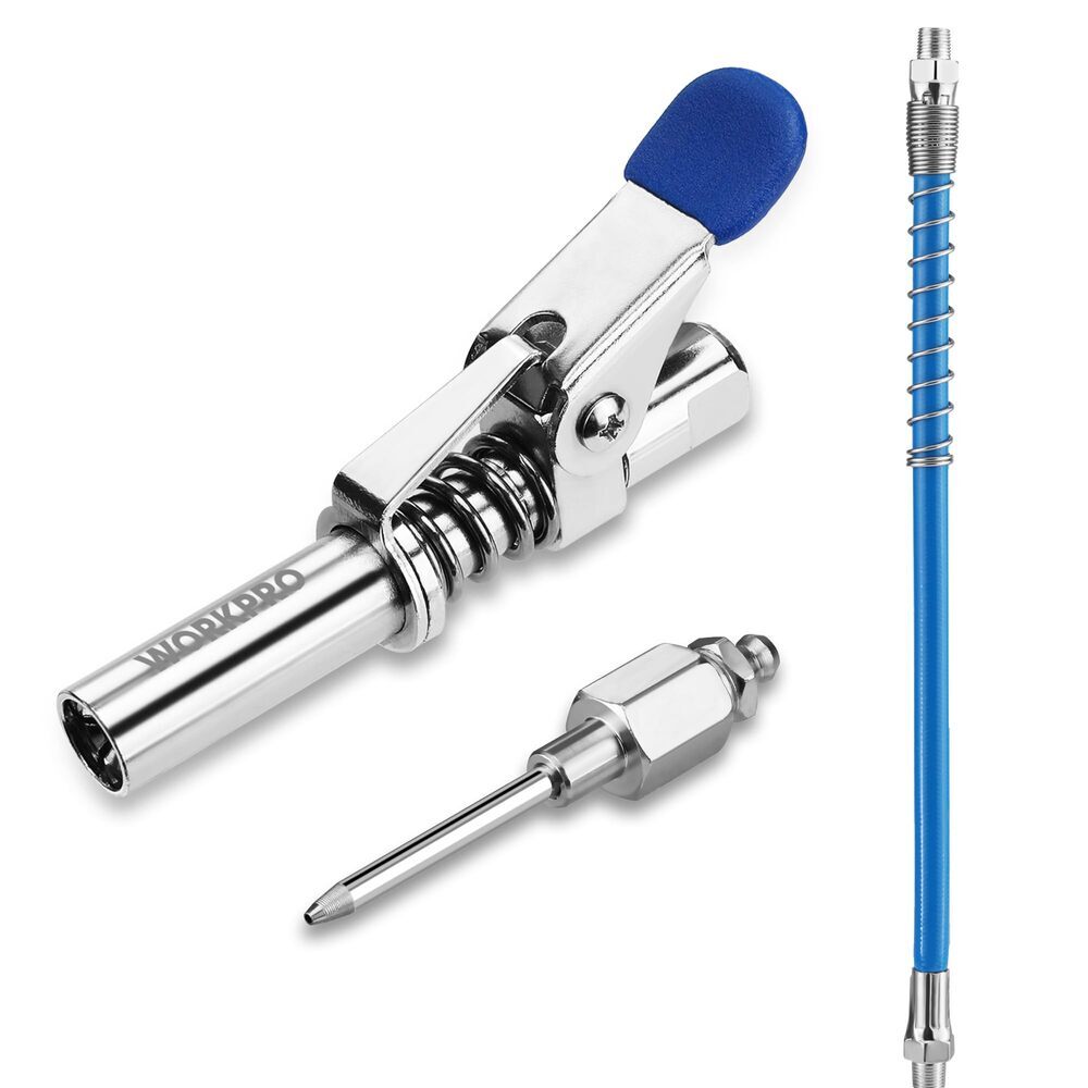 WORKPRO 3PCS Grease Gun Coupler Set Quick Release Needle Tip 12" Grease Gun Hose